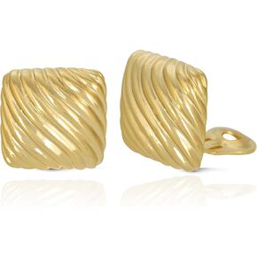 Gold Plated Square Wave Shining Polished Clip On Earrings