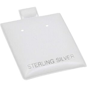 N'icePackaging - 100 Qty Sterling Silver Imprinted White 1 1/2" x 1 3/4" Vinyl Puff Pad Earring Cards - for Display & Sales - Clip/Wire/Post Earrings