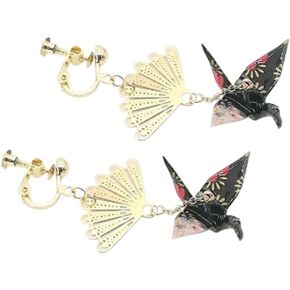 CUTIEJEWELRY For Womens Crane Origami Bird Fan Dangle Cute Pretty Earrings Clip Ons
