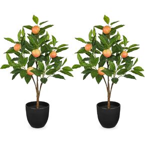 2Ft Artificial Lemon Trees, 2 Packs Large Artificial Plants Indoor with Black Pots Faux Potted Citrus Trees Fake Floor Plants Lemon Decorations for Home Living Room Office, Bedroom Table, Desk