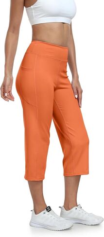 UURUN Straight Leg Capris for Women: Cropped Wide Leg Athletic Yoga Pant with 2 Pockets, Loose Fit Flare Bootcut Lounge Pants in Kuwait