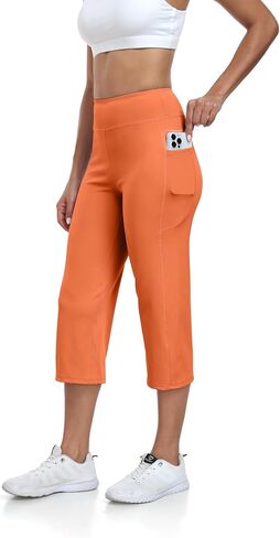 UURUN Straight Leg Capris for Women: Cropped Wide Leg Athletic Yoga Pant with 2 Pockets, Loose Fit Flare Bootcut Lounge Pants in Kuwait