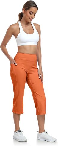 UURUN Straight Leg Capris for Women: Cropped Wide Leg Athletic Yoga Pant with 2 Pockets, Loose Fit Flare Bootcut Lounge Pants in Kuwait