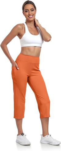 UURUN Straight Leg Capris for Women: Cropped Wide Leg Athletic Yoga Pant with 2 Pockets, Loose Fit Flare Bootcut Lounge Pants in Kuwait