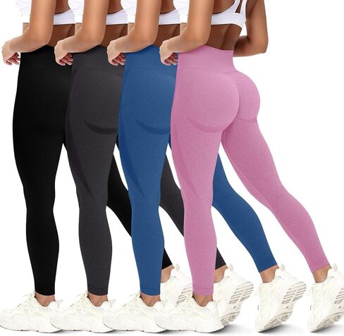 Coume 4 PCS Womens تمرين طماق سلس ابتسامة ابتسامة كفاف صالة الألعاب الرياضية اليوغا سراويل عالية ضغوط ضغوط الجوارب الرياضية in Kuwait