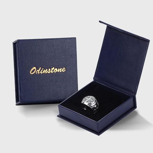 Odinstone Sterling Silver St Benedict Ring, Saint Benedict Exorcism Ring Catholic Roman Cross Protection Amulet Gifts for Men Size#7-13 in Kuwait
