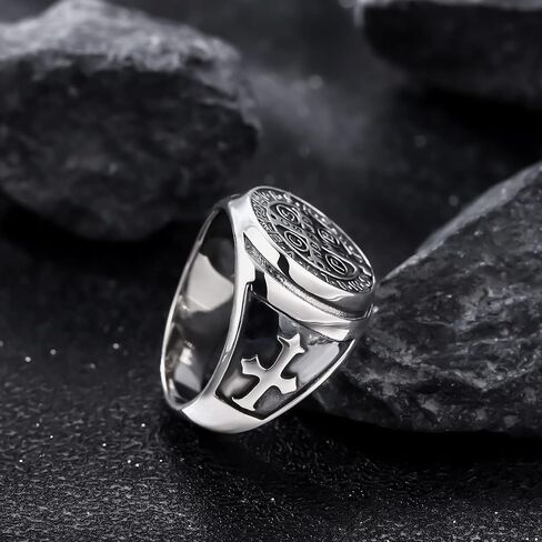 Odinstone Sterling Silver St Benedict Ring, Saint Benedict Exorcism Ring Catholic Roman Cross Protection Amulet Gifts for Men Size#7-13 in Kuwait
