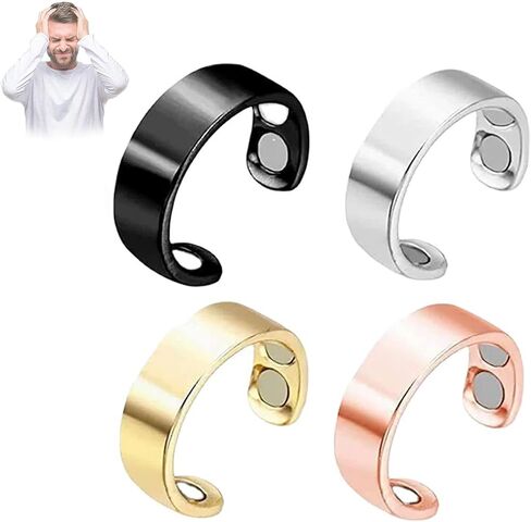 Auvulis Migraine Ring Adjustable Stainless Steel Calmi Rings Lymphatic Vitality Magneti Rings Anti Snoring Ring Migraine Relief Jewelry for Women Men in Kuwait