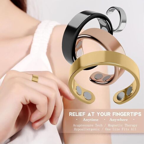 Auvulis Migraine Ring Adjustable Stainless Steel Calmi Rings Lymphatic Vitality Magneti Rings Anti Snoring Ring Migraine Relief Jewelry for Women Men in Kuwait