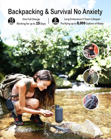 BKLES Electric Portable Water Filter - 0.01 Micron 5-Stage Water Purifier Survival with Emergency Lighting Water Purification System for Camping Backpacking Hiking Travel - BK-2000 in Saudi Arabia