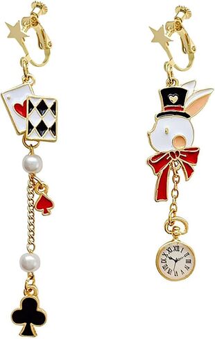 مقطع ملكة القلوب على غير مثقوب للنساء بطاقة اللعب الفريدة من نوعها Red Heart Poker Gold Rabbit Rabbit Long Clock Dangle Jewelry in Kuwait