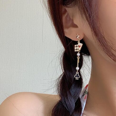 مقطع ملكة القلوب على غير مثقوب للنساء بطاقة اللعب الفريدة من نوعها Red Heart Poker Gold Rabbit Rabbit Long Clock Dangle Jewelry in Kuwait