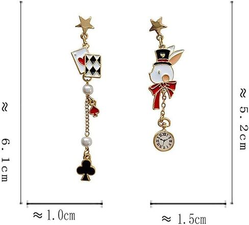 مقطع ملكة القلوب على غير مثقوب للنساء بطاقة اللعب الفريدة من نوعها Red Heart Poker Gold Rabbit Rabbit Long Clock Dangle Jewelry in Kuwait