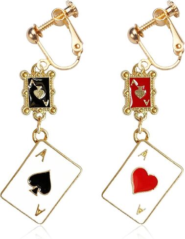 مقطع ملكة القلوب على غير مثقوب للنساء بطاقة اللعب الفريدة من نوعها Red Heart Poker Gold Rabbit Rabbit Long Clock Dangle Jewelry in Kuwait