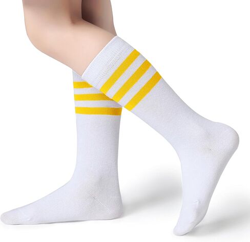 Pareberry Boys Girls Over the Calf Striped Tube Socks Cotton Soft Retro Athletics Socks for Kids Age 4-9 in Kuwait
