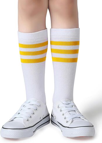 Pareberry Boys Girls Over the Calf Striped Tube Socks Cotton Soft Retro Athletics Socks for Kids Age 4-9 in Kuwait