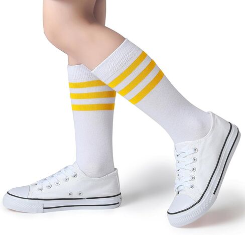 Pareberry Boys Girls Over the Calf Striped Tube Socks Cotton Soft Retro Athletics Socks for Kids Age 4-9 in Kuwait