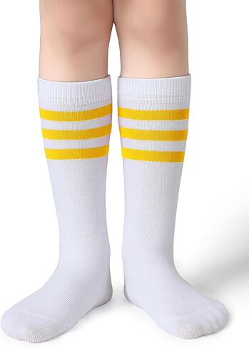 Pareberry Boys Girls Over the Calf Striped Tube Socks Cotton Soft Retro Athletics Socks for Kids Age 4-9 in Kuwait