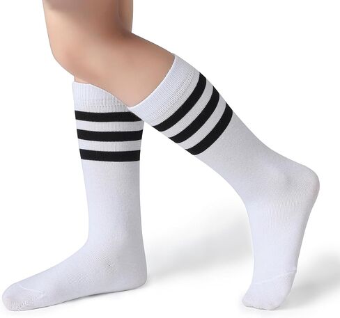 Pareberry Boys Girls Over the Calf Striped Tube Socks Cotton Soft Retro Athletics Socks for Kids Age 4-9 in Kuwait