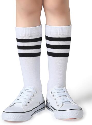 Pareberry Boys Girls Over the Calf Striped Tube Socks Cotton Soft Retro Athletics Socks for Kids Age 4-9 in Kuwait