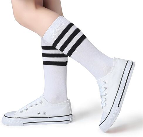 Pareberry Boys Girls Over the Calf Striped Tube Socks Cotton Soft Retro Athletics Socks for Kids Age 4-9 in Kuwait
