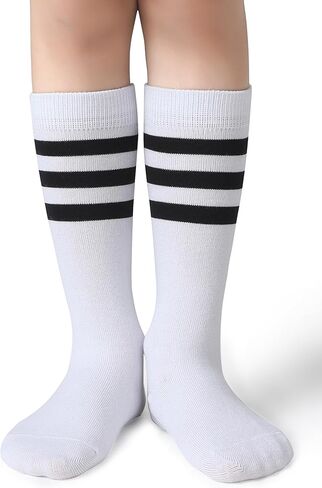 Pareberry Boys Girls Over the Calf Striped Tube Socks Cotton Soft Retro Athletics Socks for Kids Age 4-9 in Kuwait