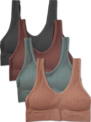 Kalon Women's 4 Pack Back Bralette Crop Top Comfort Sports Bra in Kuwait