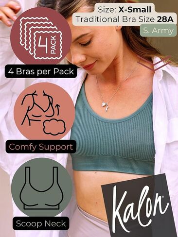 Kalon Women's 4 Pack Back Bralette Crop Top Comfort Sports Bra in Kuwait