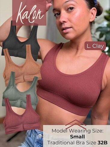 Kalon Women's 4 Pack Back Bralette Crop Top Comfort Sports Bra in Kuwait