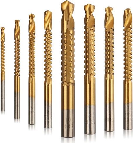 Rocaris 6 Pack Titanium Coated HSS Twist Drill Bits, 3-8mm Serrated Side Cutting Drill Bit Woodworking Tools for Plastic Metal Wood Hole in Saudi Arabia