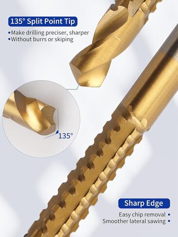 Rocaris 6 Pack Titanium Coated HSS Twist Drill Bits, 3-8mm Serrated Side Cutting Drill Bit Woodworking Tools for Plastic Metal Wood Hole in Saudi Arabia