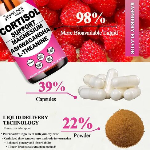 Cortisol Supplement Liquid Drops, 17-in-1 Cortisol Reducer w. Ksm-66 Ashwagandha Theanine Rhodiola Rosea Magnesium Phosphatidylserine, Hormone Balanced & Lower Cortisol for Women Calm* Relaxation in Kuwait