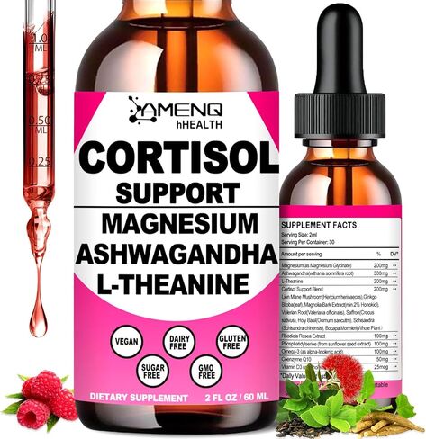 Cortisol Supplement Liquid Drops, 17-in-1 Cortisol Reducer w. Ksm-66 Ashwagandha Theanine Rhodiola Rosea Magnesium Phosphatidylserine, Hormone Balanced & Lower Cortisol for Women Calm* Relaxation in Kuwait