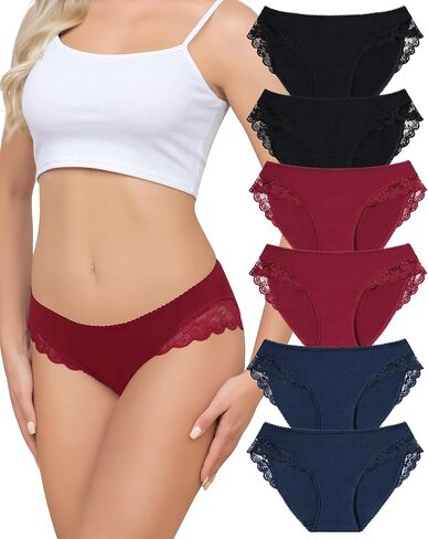 LEVAO Cotton Cheeky Underwear for Women Low Rise Lace Bikini Panties Ladies Knickers 6 Pack S-XXL in Saudi Arabia