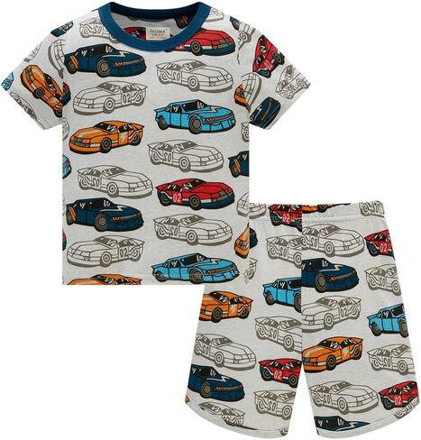 Kids Boys' Pajama Set Short Sleeve T-Shirt+Shorts Car Fire Truck Cartoon Print Little Kid 100% cotton clothing in Saudi Arabia