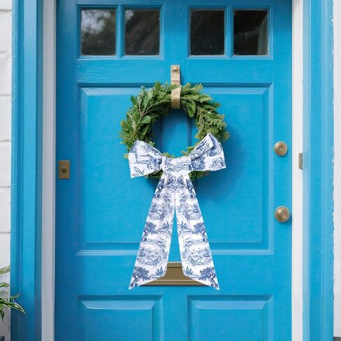 Blue French Toile Sash for Wreaths - 2 Pcs Rustic Wreath Sashes for Front Door Kitchen Cabinet, Wreath Sash for Monogram Embroidery Farmhouse Home Decor in Saudi Arabia