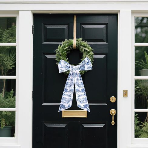 Blue French Toile Sash for Wreaths - 2 Pcs Rustic Wreath Sashes for Front Door Kitchen Cabinet, Wreath Sash for Monogram Embroidery Farmhouse Home Decor in Saudi Arabia