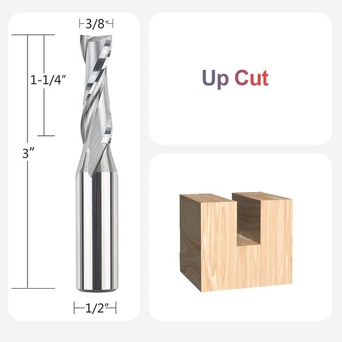 SpeTool Spiral Router Bits with UpCut 3/8 inch Cutting Diameter, 1/2 Inch Shank HRC55 Solid Carbide CNC End Mill for Wood Small Cut, Carving in Saudi Arabia
