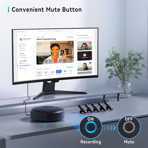 باليلا مكبر صوت USB للمؤتمرات والمؤتمرات والميكروفون مع 5 ميكروفونات لاسلكية، ميكروفون كمبيوتر محمول متعدد الاتجاهات للبث ومكالمات سكايب والندوات عبر الإنترنت والمقابلات in Kuwait