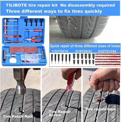 Tire Repair Kit,46pcs Heavy Duty Tire Plug Kit, with Universal Tire Patch Kit to Plug Flats for Car/Motorcycle/Truck/Tractor/Trailer/RV/ATV in Saudi Arabia