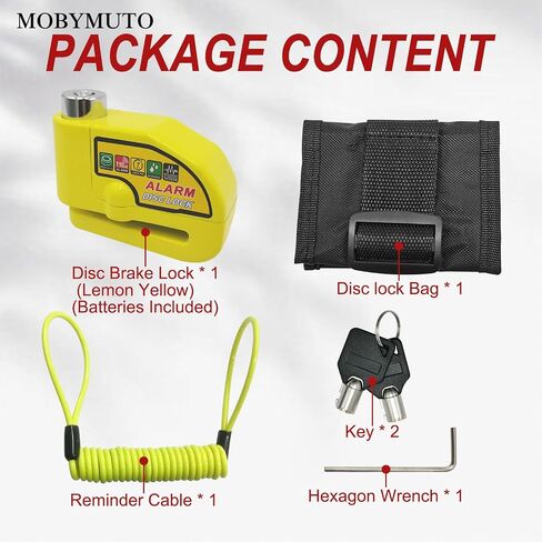 Motorcycle Alarm Disc Brake Lock with 110 dB Alarm Sound, Motorcycle Accessories, Motorcycle Locks Anti Theft Waterproof, for Motorbike E-Bike Bicycle Scooter(LemonYellow) in Saudi Arabia
