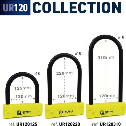 Urban UR120220 Motorcycle U Lock Maximum Security SRA Approved, Hardened Steel ø18mm/0.7in Shackle Double Locking, More Visible, 120x220mm/4.7x0,72in Multi-Purpose Heavy Duty Anti Theft U Lock in Kuwait