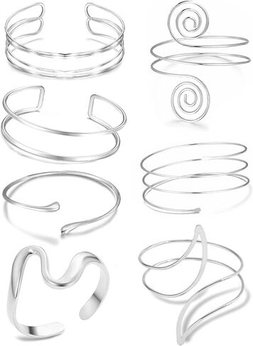 7 Pcs Arm Cuff Bracelet for Women Adjustable Upper Arm Band Bangle Minimalist Armband Jewelry in Saudi Arabia