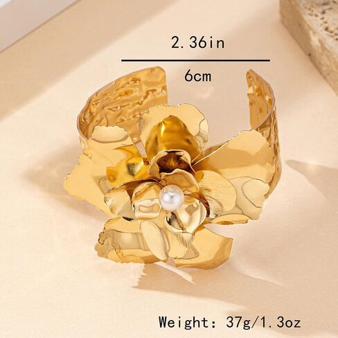 أساور الكفة الذهبية المكتنزة للنساء خمر لؤلؤة كريستال زهرة سوار البوهيمي على الطراز المفتوح الإسورة الزهرة مكتنزة بيان عري in Kuwait