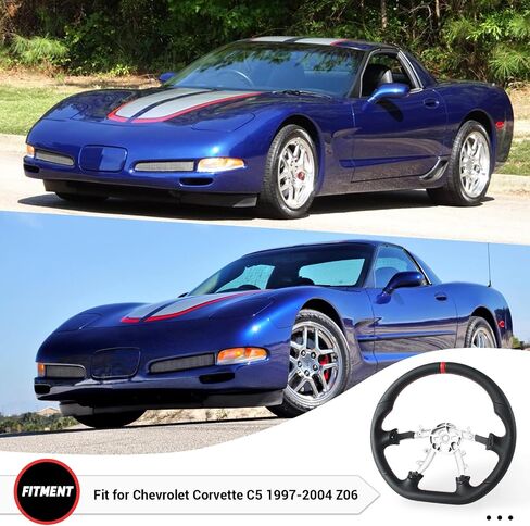 عجلة القيادة الجلدية الكاملة للجلد لشيفروليه Corvette C5 1997-2004 من الجلد المثقب Nappa الكامل ، عجلة قيادة مسطحة على شكل D in Kuwait