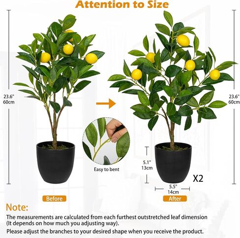 2Ft Artificial Lemon Trees, 2 Packs Large Artificial Plants Indoor with Black Pots Faux Potted Citrus Trees Fake Floor Plants Lemon Decorations for Home Living Room Office, Bedroom Table, Desk in Saudi Arabia