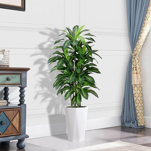 Artificial Dracaena Tree 5FT - Faux Plant with Black Diamond Planter - Tall Fake Tropical Yucca Floor Plant Potted - Artificial Silk Tree for Home Office Living Room Decor Indoor in Saudi Arabia
