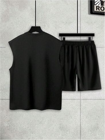 WDIRARA Men's Graphic Letter Print Tracksuits 2 Piece Outfits Sleeveless Tank Tops Drawstring Shorts Set in Saudi Arabia