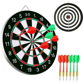Dart Board Game Set - 17'' Double Sided Usable Dartboard with 6 Steel Tip Darts, Excellent Indoor & Outdoor Party Game, Christmas Birthday Gifts for Adults Teens Family Office Leisure Sport