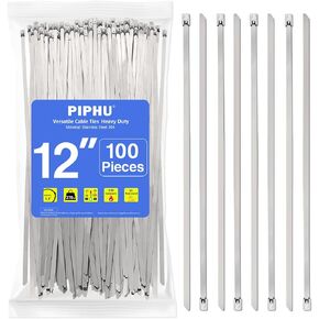 12 Inch Metal Zip Ties (100 Pk) 304 Stainless Steel Cable Ties Heavy Duty Zip Ties 270 lbs Suitable for Exhaust Wrapping Fence Outdoor Canopy